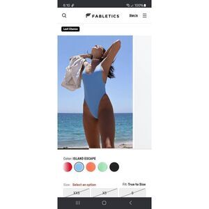 New Med Fabletics Island Escape Blue Low Back Sexy Cheeky Swimsuit Bathing Suit